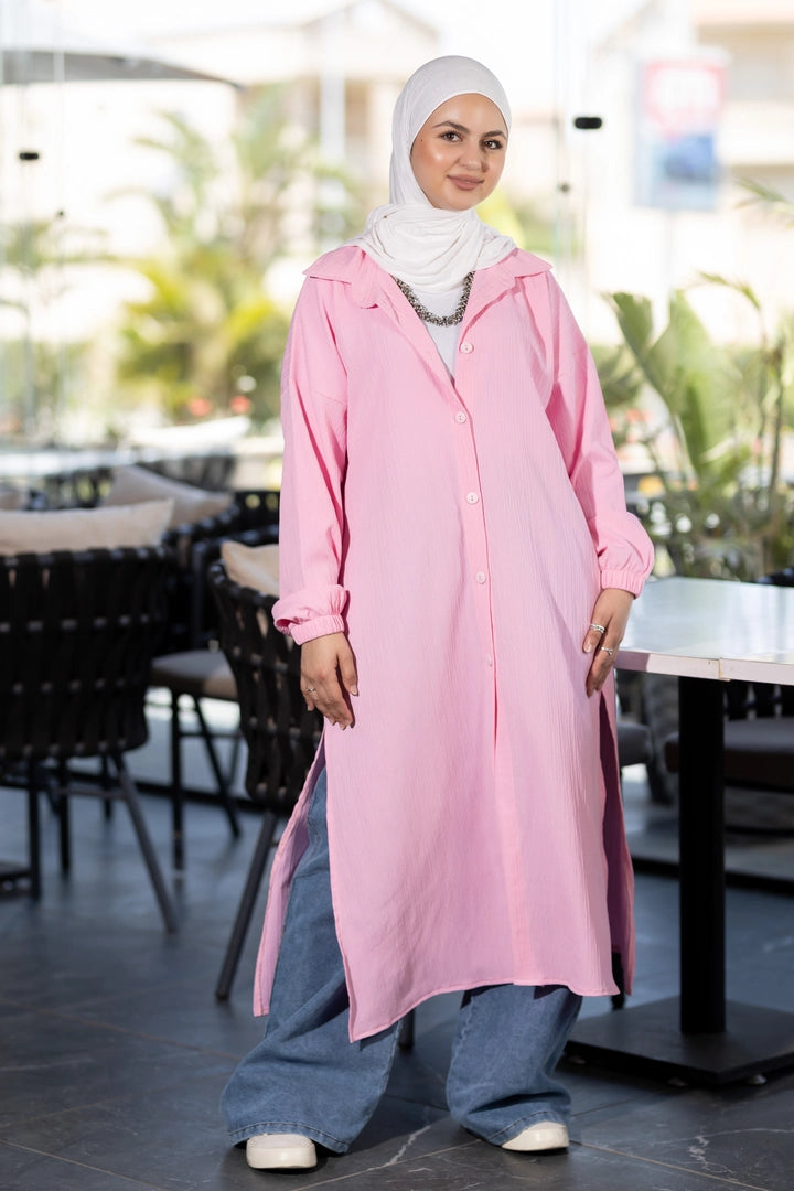 Long summer shirt for hijabis in pink