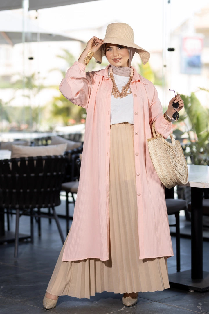 Long summer shirt for hijabis in salmon