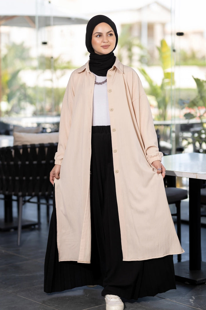 Long summer shirt for hijabis in beige