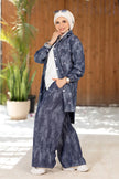 Summer denim set, long shirt and pants in dark denim