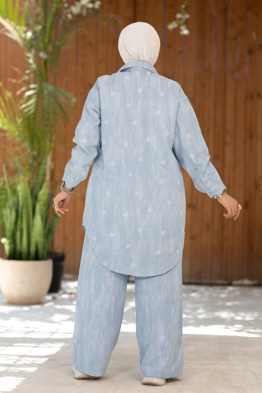 Summer denim set, long shirt and pants