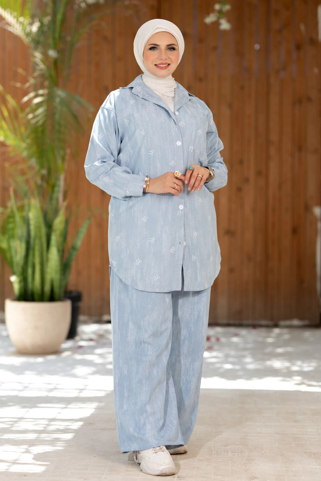 Summer denim set, long shirt and pants
