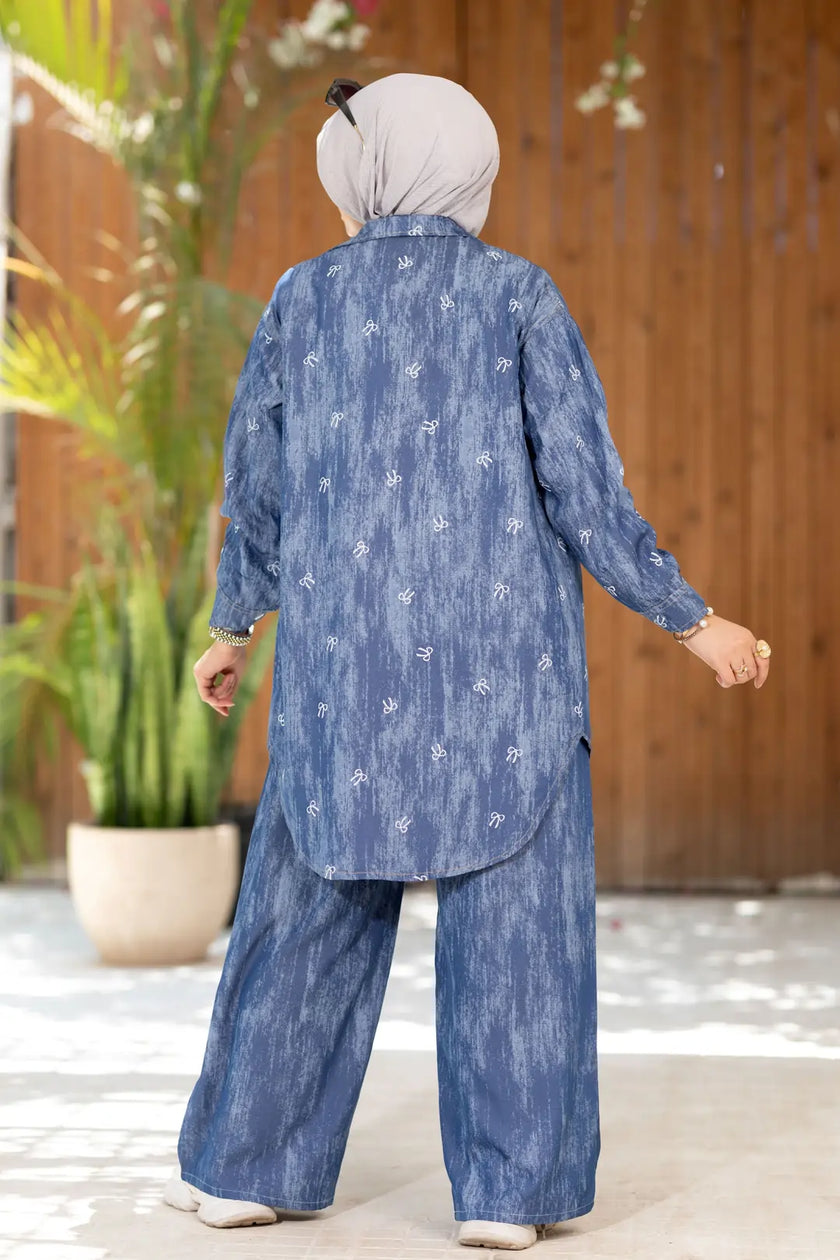 Summer denim set, long shirt and pants